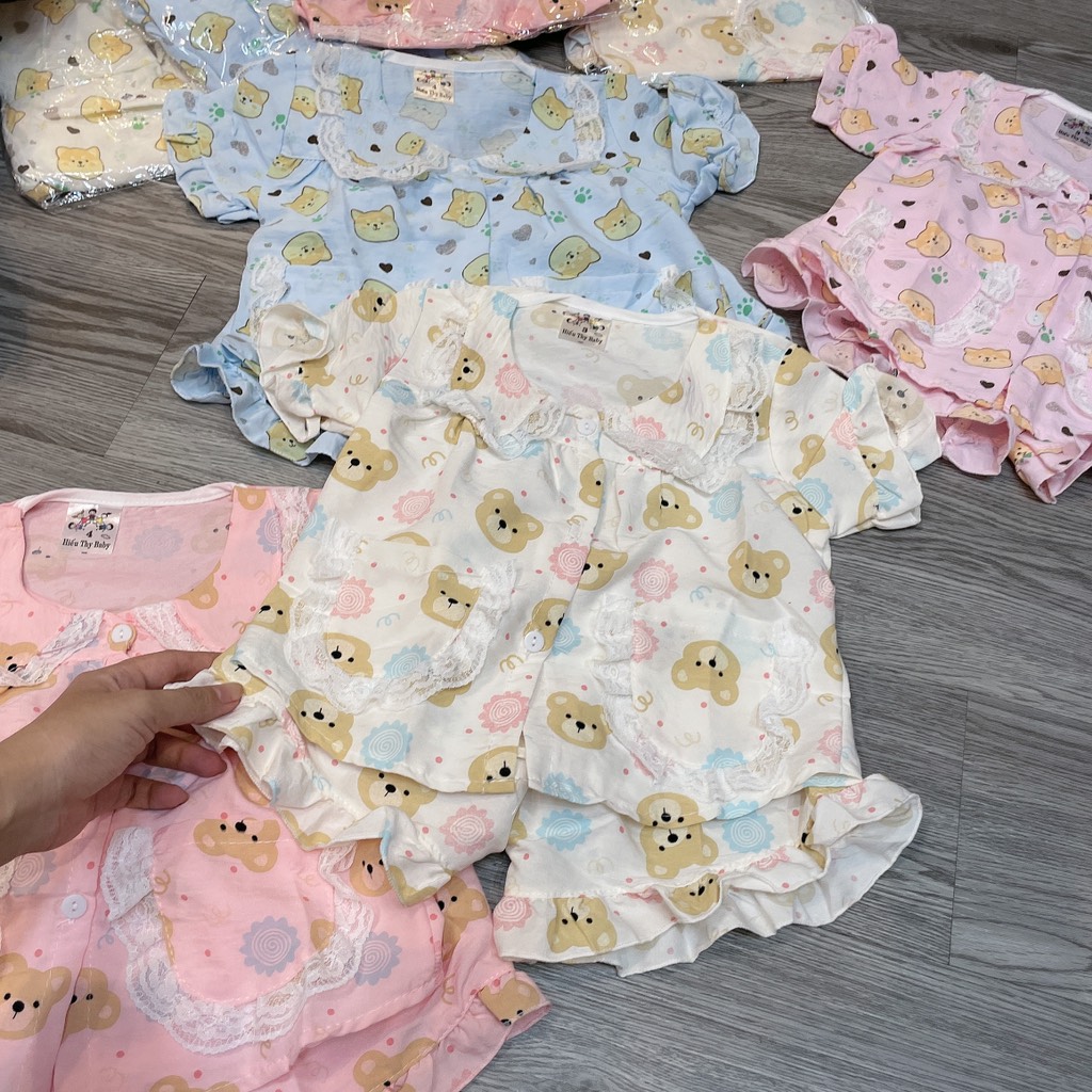 B519-Bộ pijama gấu cổ ren 2 túi (10.18kg)