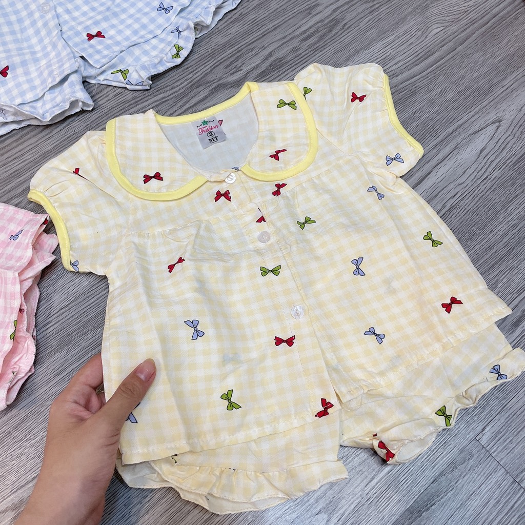 B518-Bộ pijama cổ sen caro nơ (07.18kg)