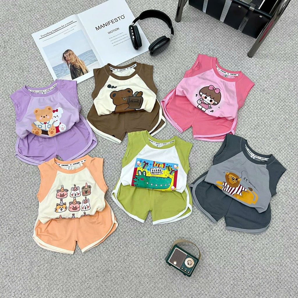 T167-Bộ cotton QC sát nách phối màu