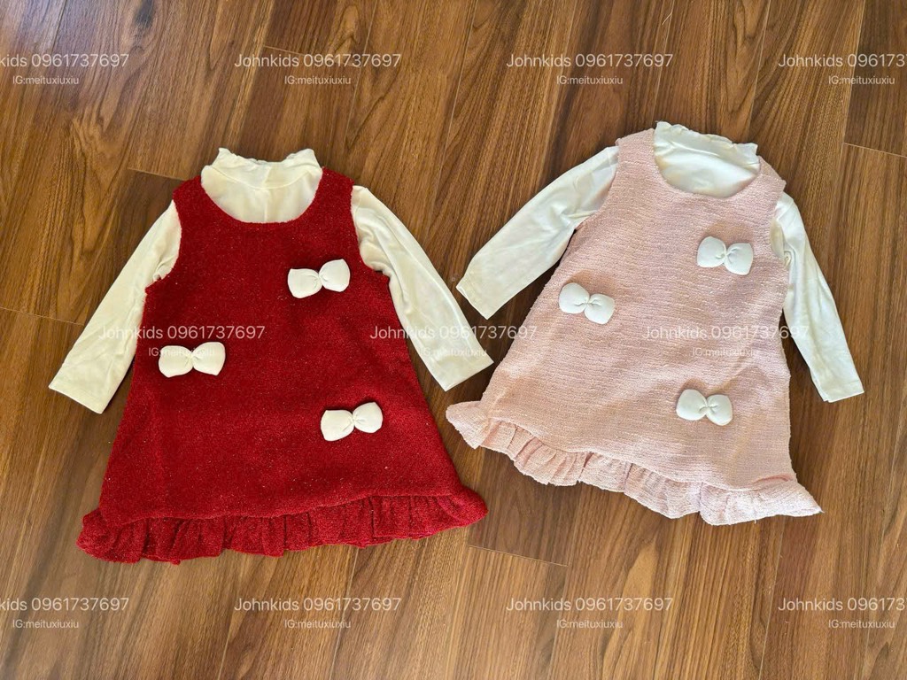 V370-Set áo zip váy dạ nơ SN Đỏ (12.20kg)