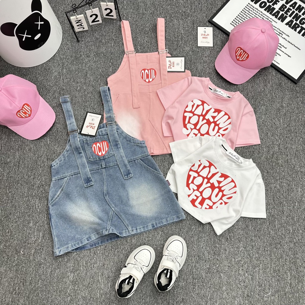 G100-Set 3ct áo yếm jean kèm mũ (10-30kg)