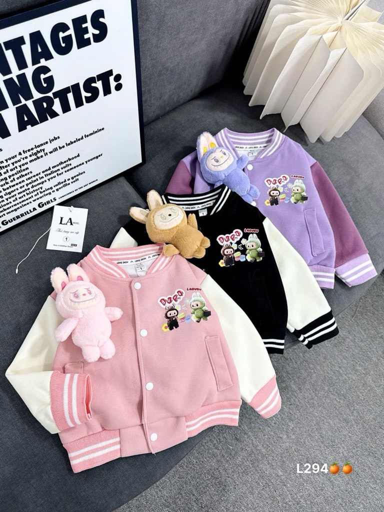 K060-Áo khoác nỉ 2 da labubu hồng