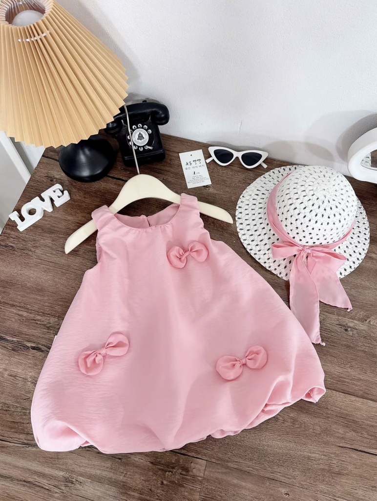 V411-Váy bí đũi nơ SN kèm mũ (09.18kg)