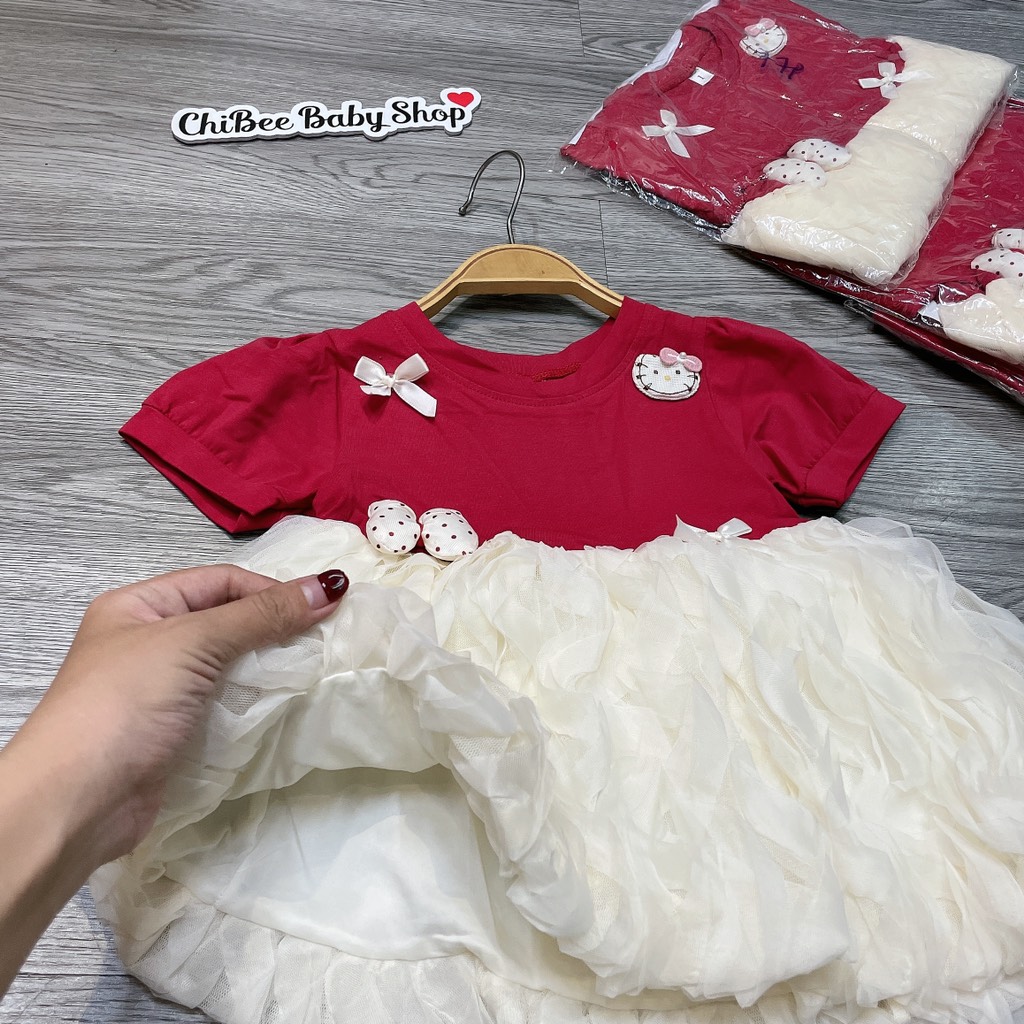 V454-Váy cộc cotton Kitty đỏ gợn sóng (06.13kg)