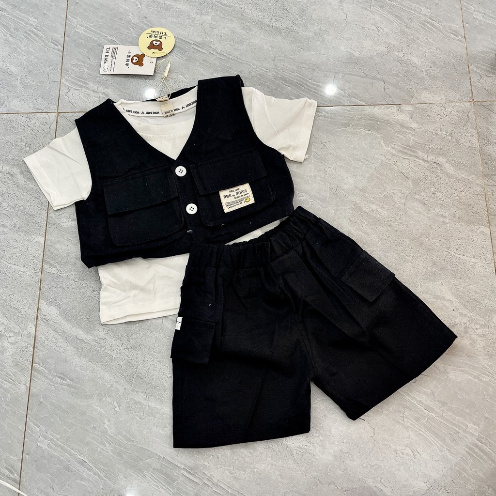 T195-Set 3 món gile đen quần túi hộp