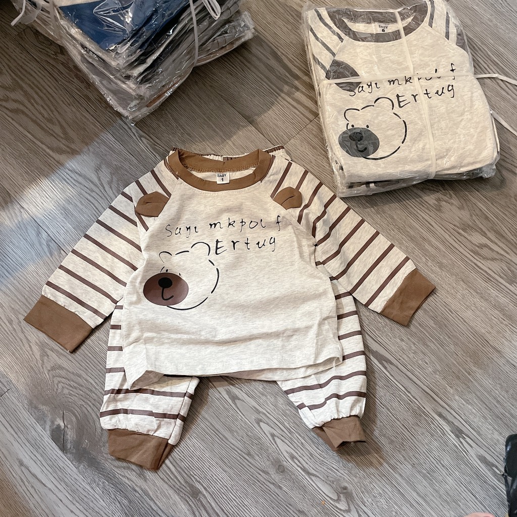T793-Bộ cotton dài gấu kẻ tai thật (07.15kg)