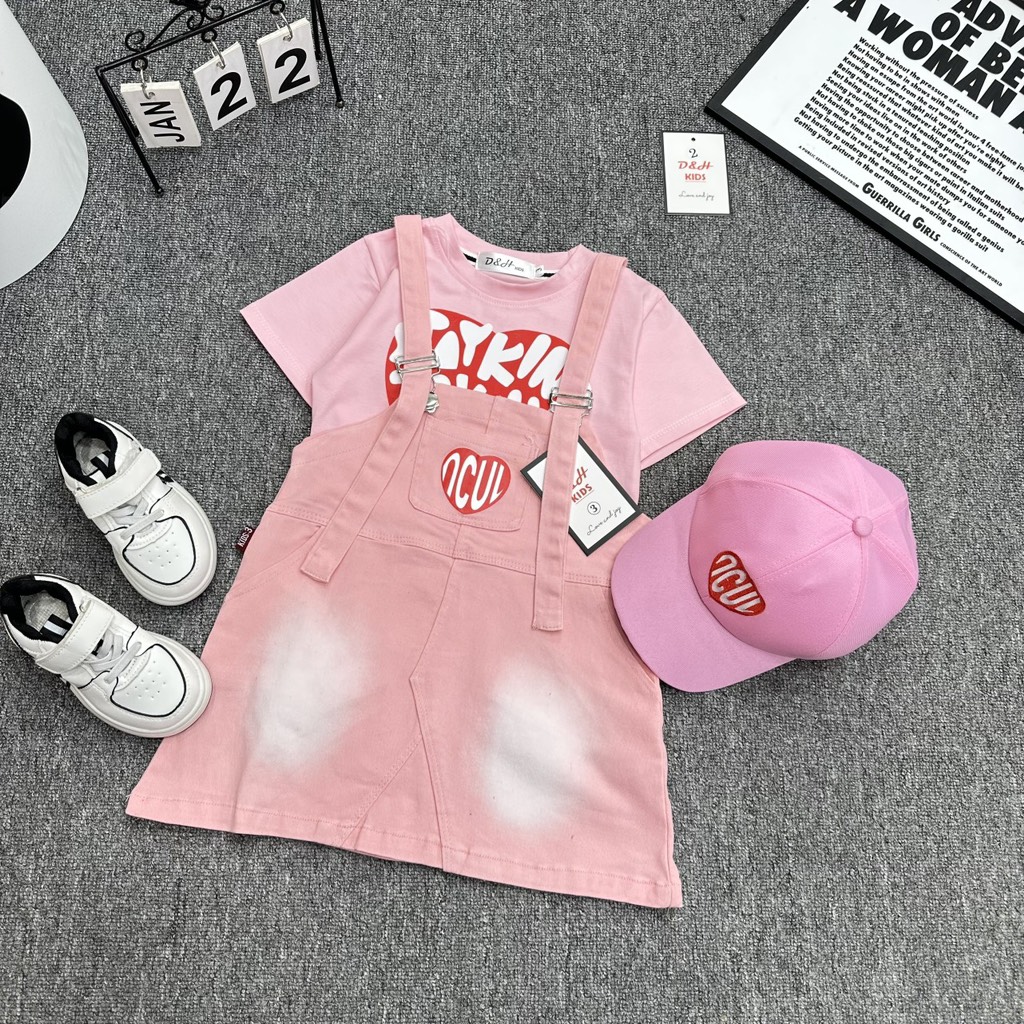 G100-Set 3ct áo yếm jean kèm mũ (10-30kg)