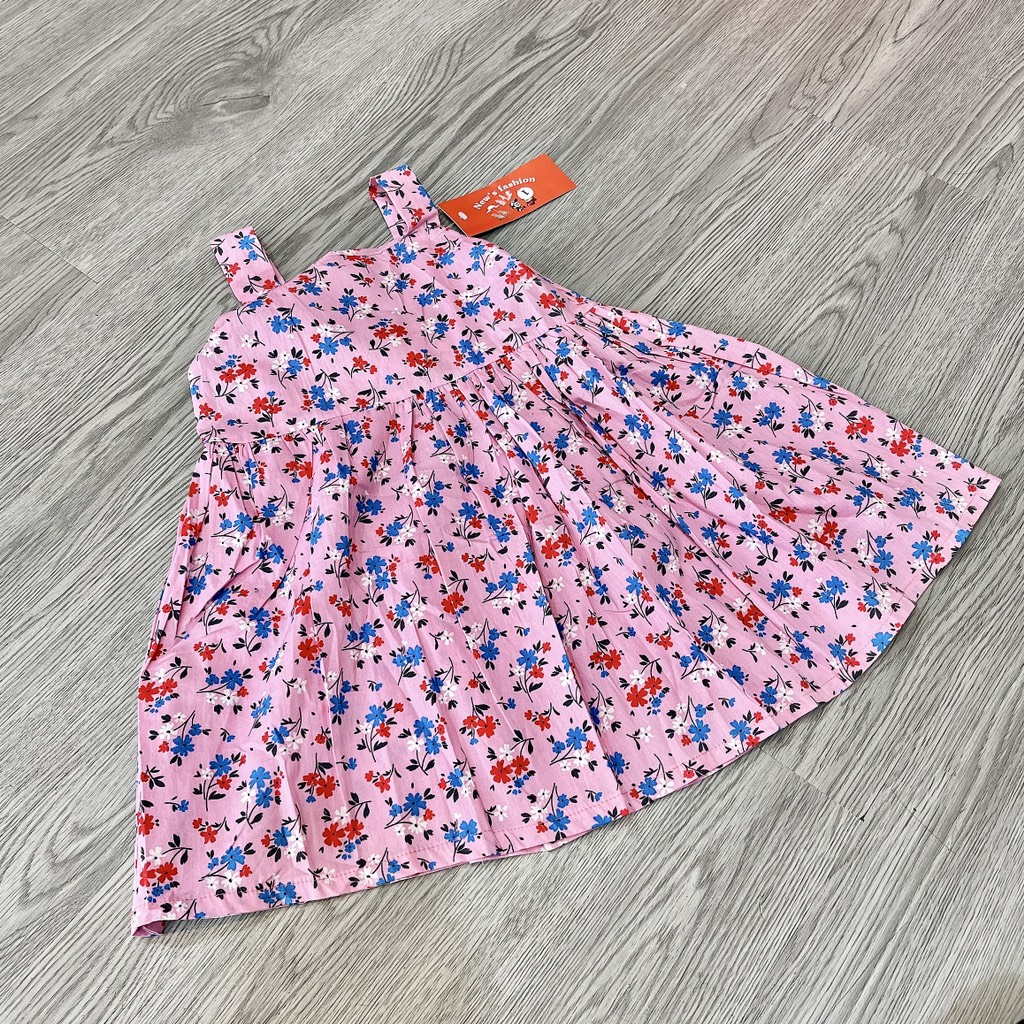 V072-Váy 2 dây hoa nhí hồng thắt nơ lưng (10-19kg)