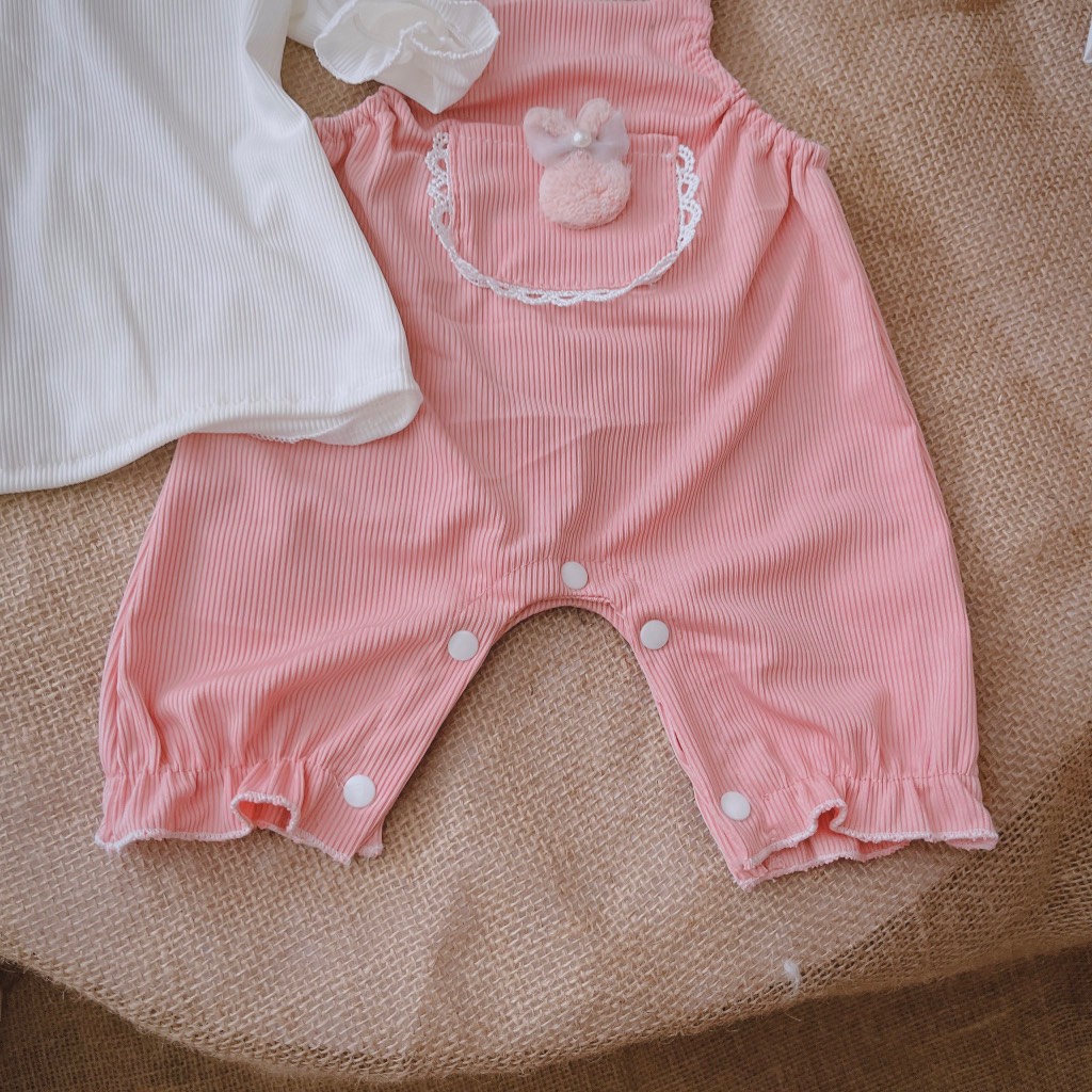 G065-Bodysuit 3 món áo yếm mũ hồng
