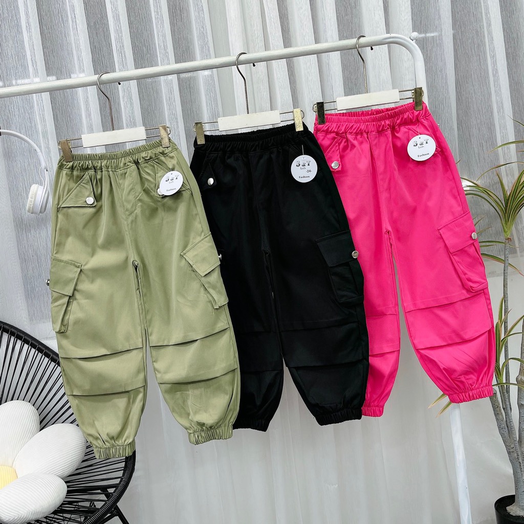 Q067-Quần kaki túi hộp đen hồng