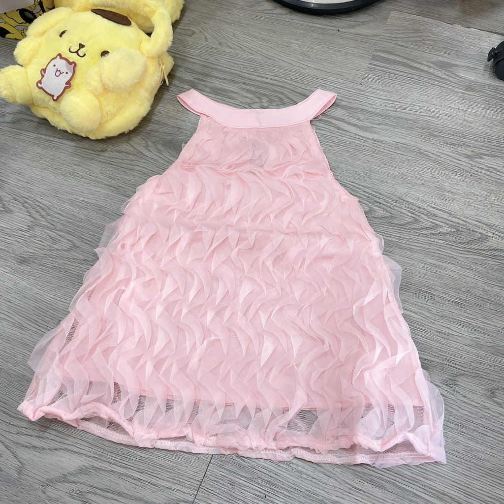 V257-Váy lưới sóng hồng cổ yếm (08.17.456)