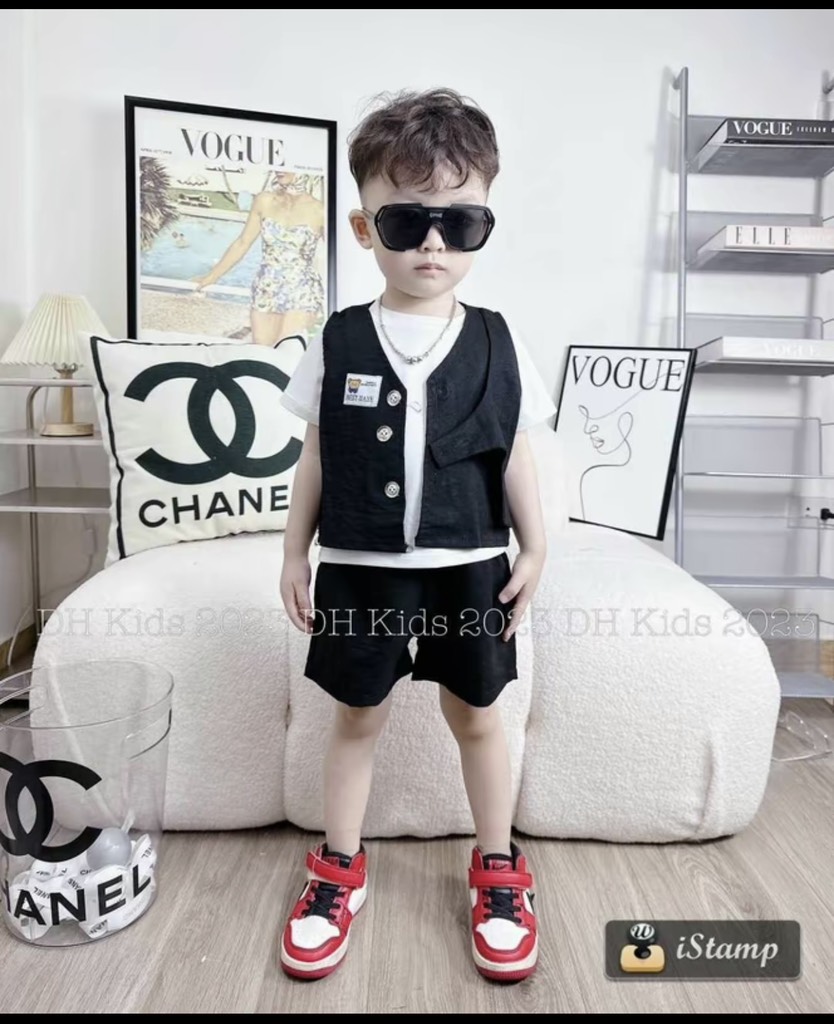 T195-Set 3 món gile đen quần túi hộp