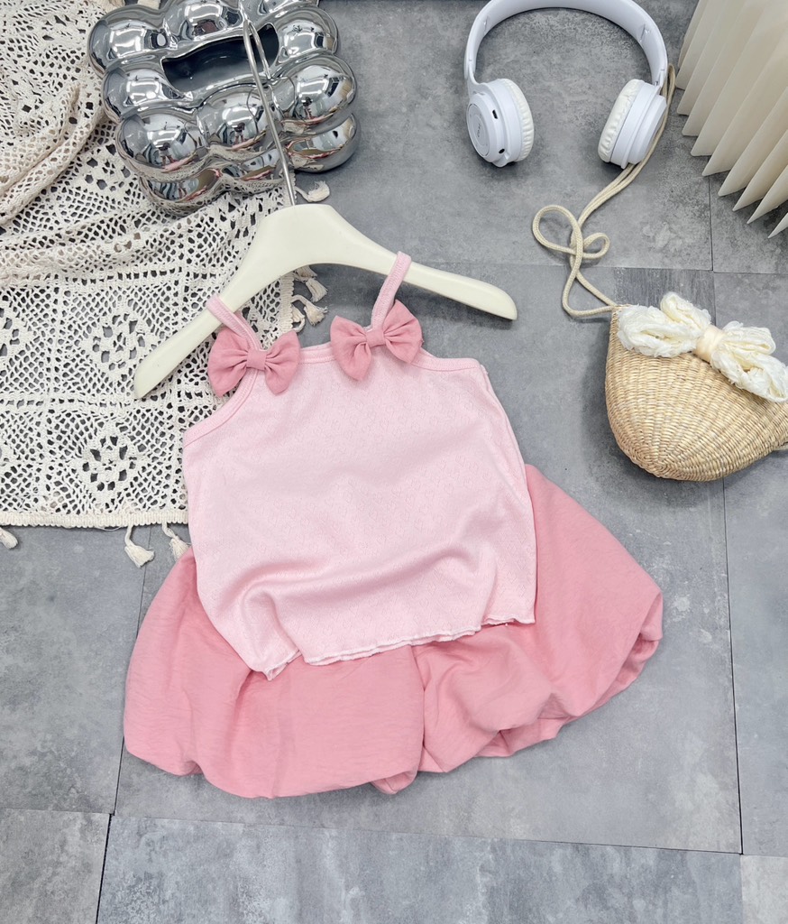 G179-Set áo 2 dây nơ thông hơi quần bí (9-16kg)