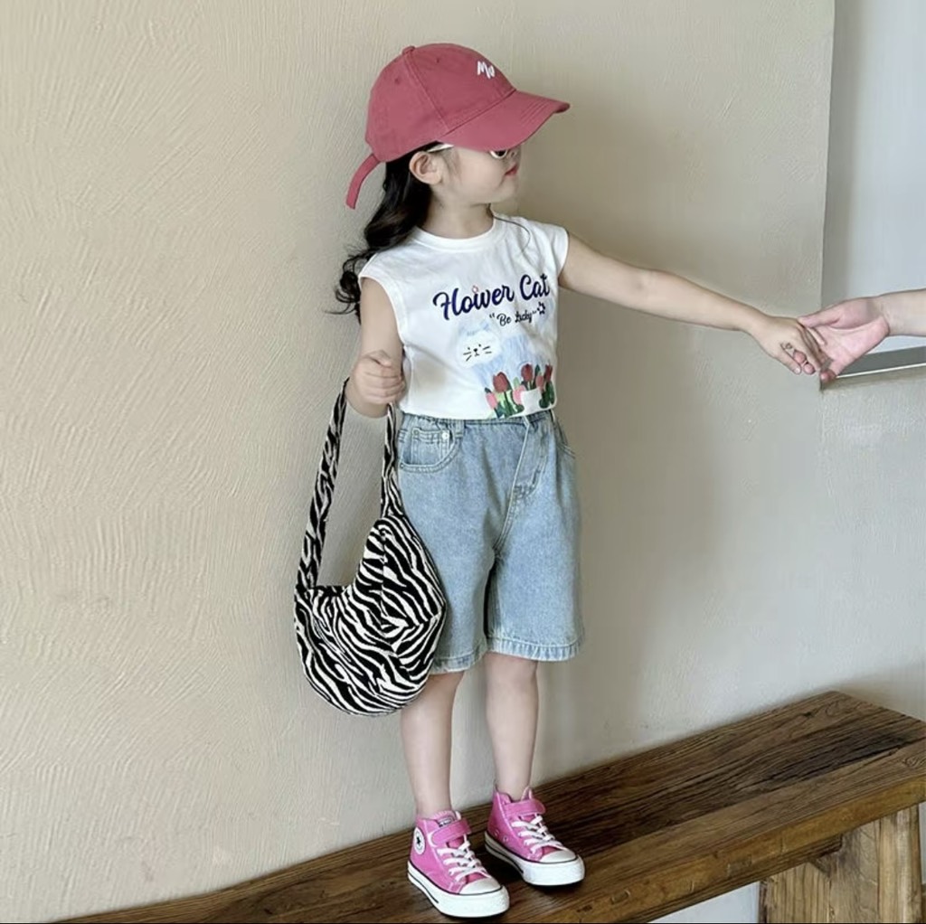 G574-Set áo SN mèo xanh jean ngố (08.20.385)
