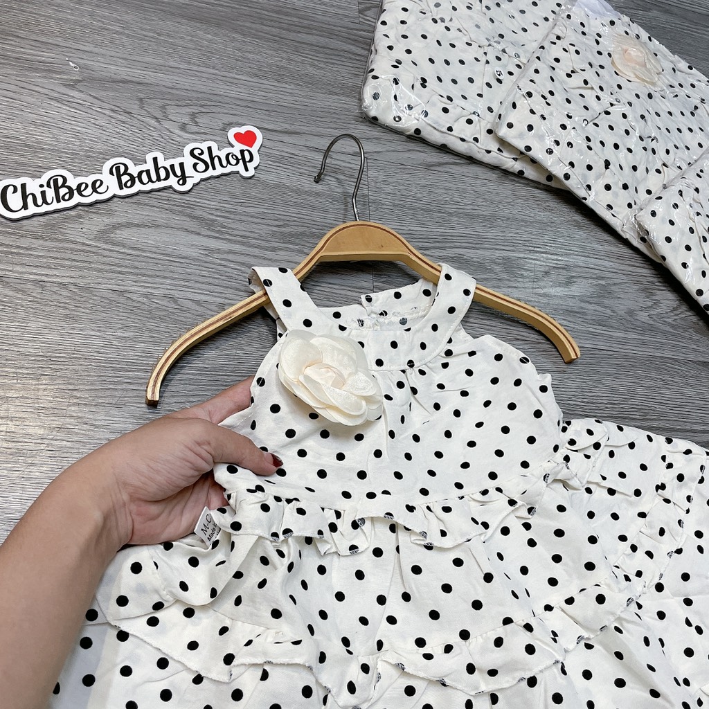 V451-Váy chấm bi cổ yếm hoa trà (10.15kg)