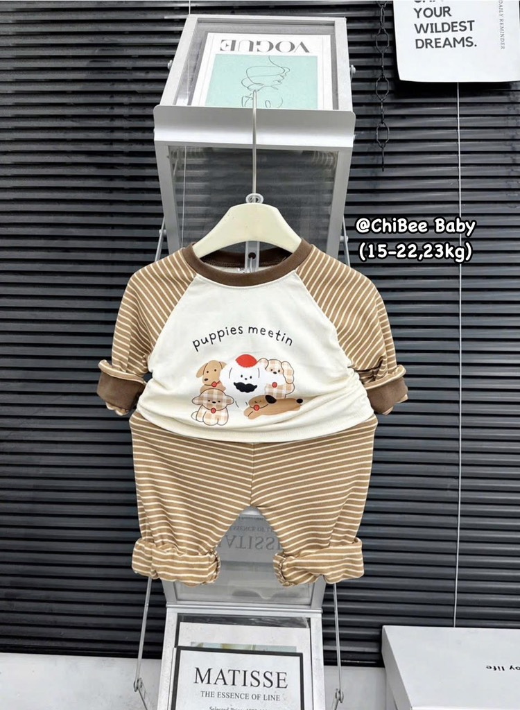 T490-Bộ zip dài kẻ chó bé trai (16.23.561)