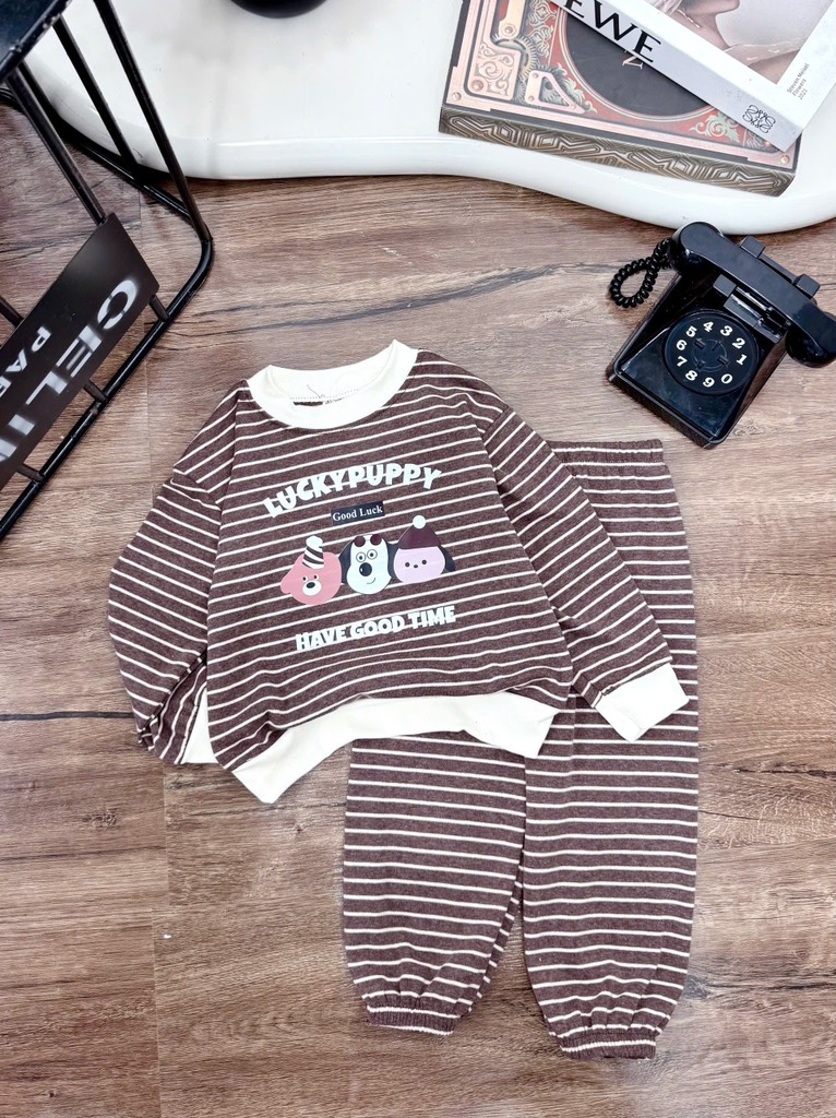 T475-Bộ zip dài kẻ cún Puppy (08.16.251)