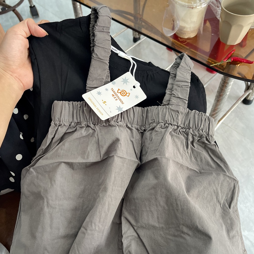 G187-Set áo thun đen jum quần xám rộng (15-21kg)