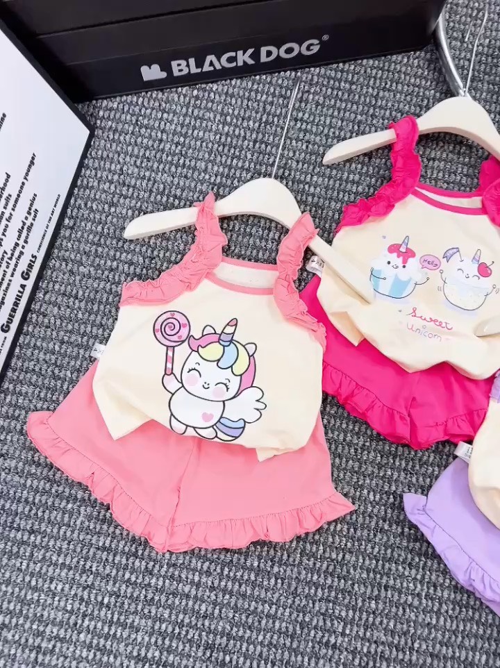 G139-Bộ cotton 2 dây bèo hoạt hình bé gái (6-14kg)
