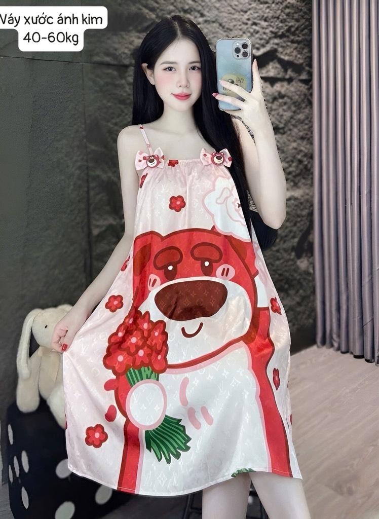 N059-Váy lụa xước 2 nơ 40-60kg