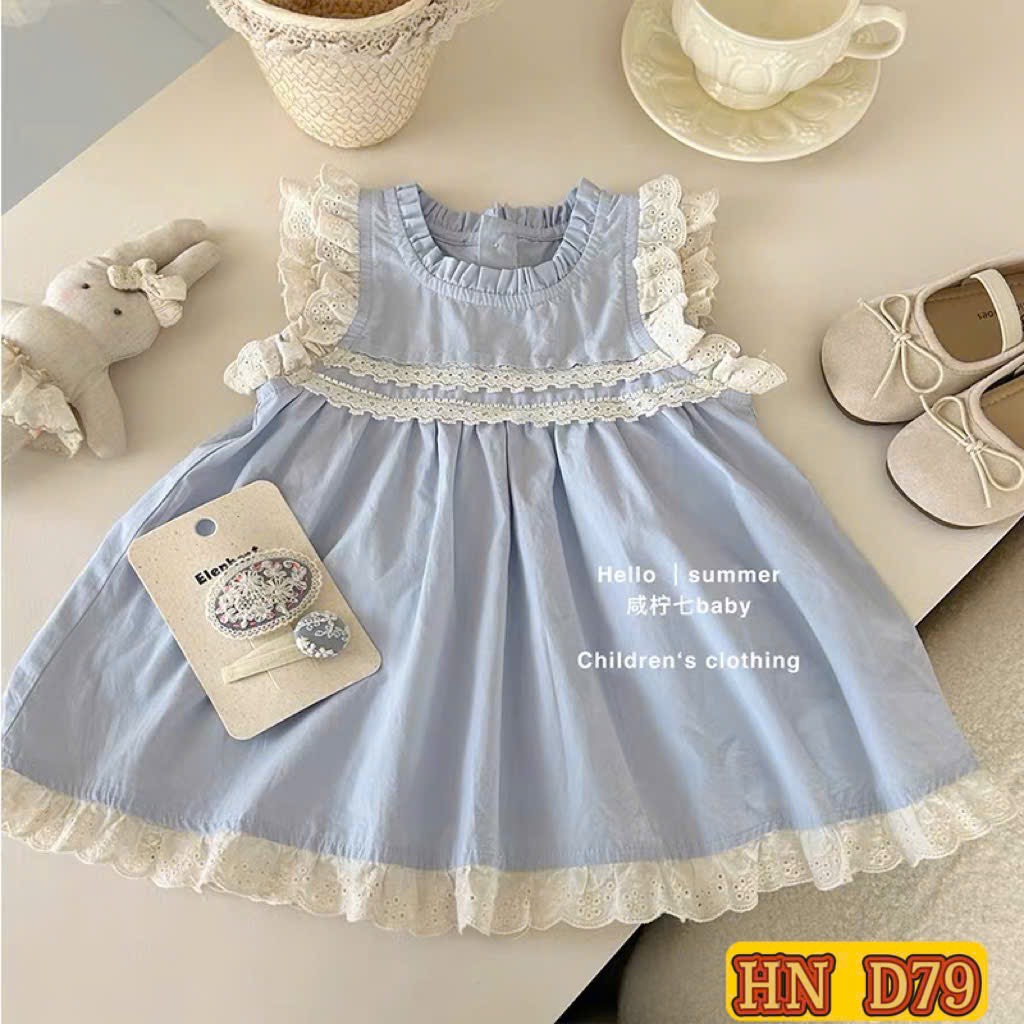 V264-Váy xanh trơn chạy ren (10.26.372)