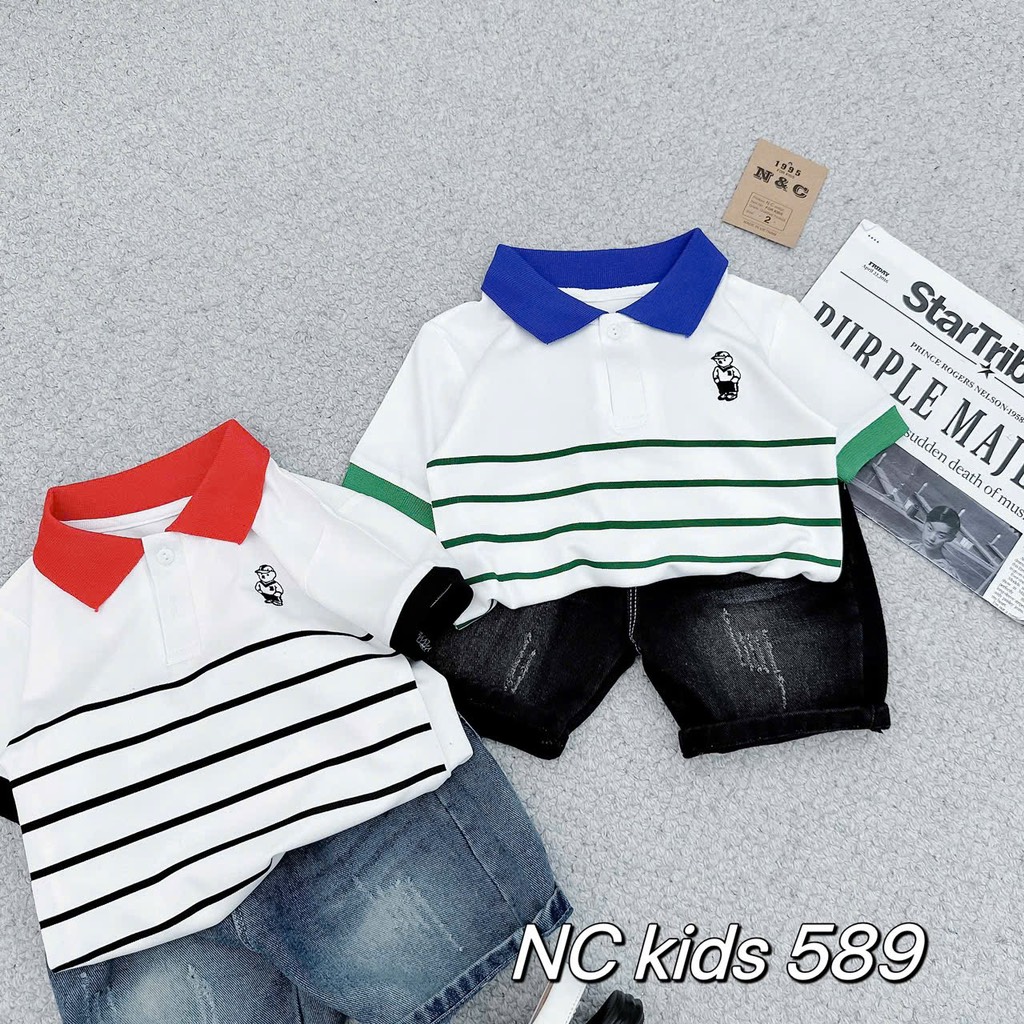 T282-Set áo cổ bẻ sọc gấu quần jean
