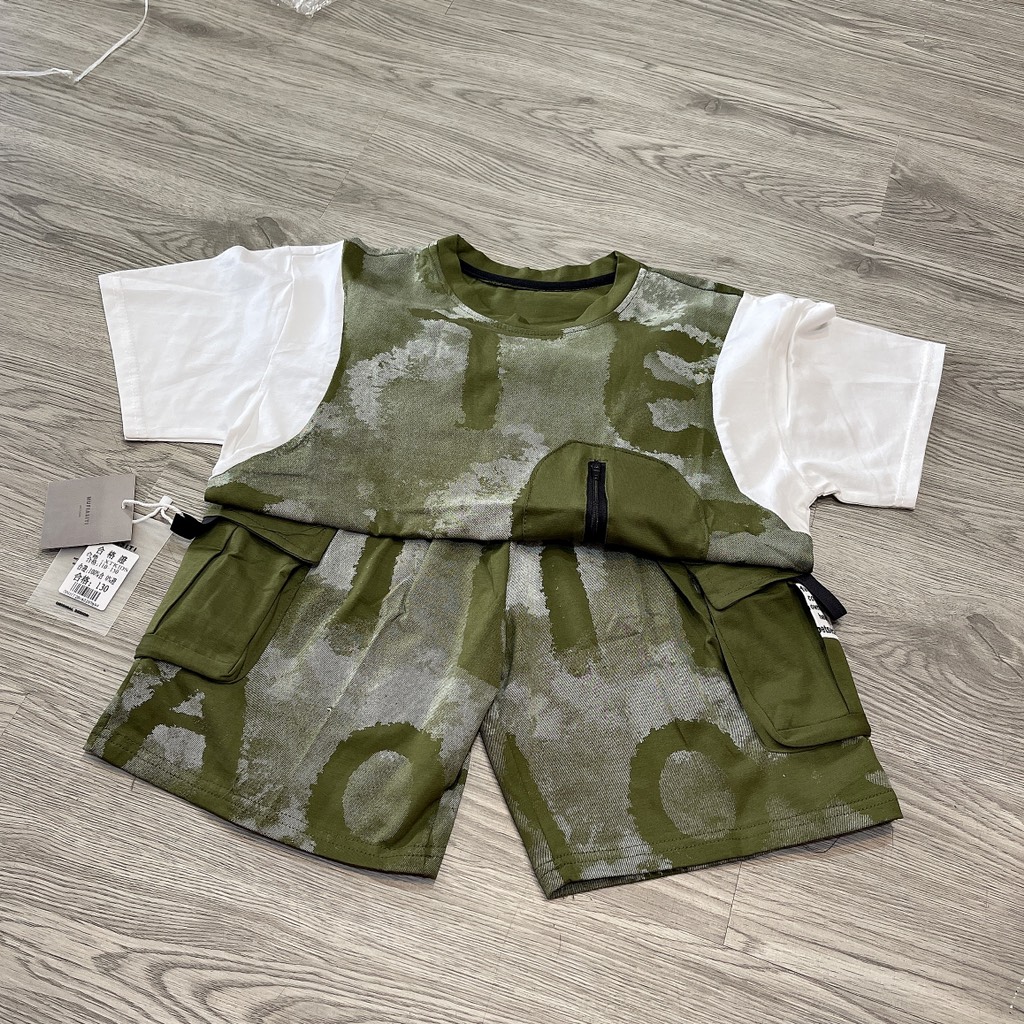 T170-Bộ cotton QC loang xanh rêu