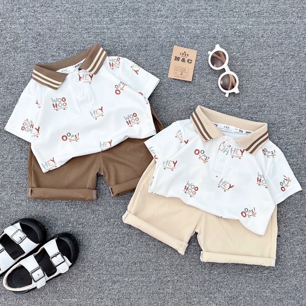 T311-Set áo polo Hey nâu quần kaki