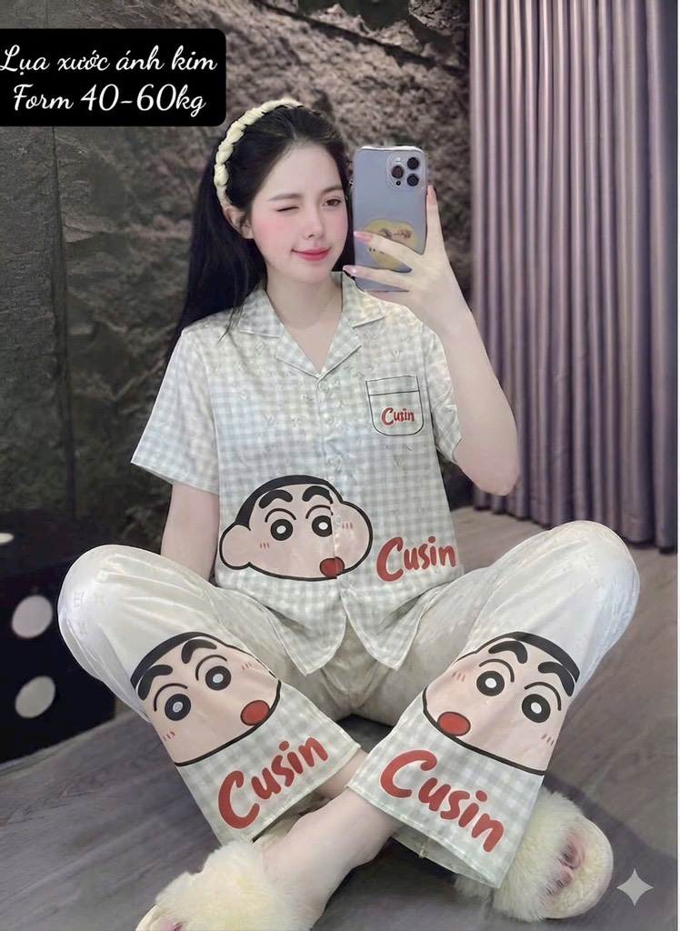 N040-Pijama 40-60kg Cộc Quần Dài Lụa Xước