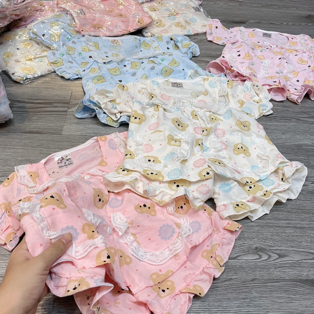 B519-Bộ pijama gấu cổ ren 2 túi (10.18kg)