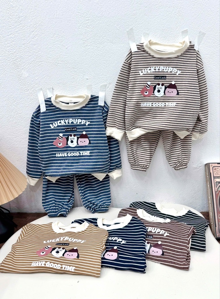 T475-Bộ zip dài kẻ cún Puppy (08.16.251)