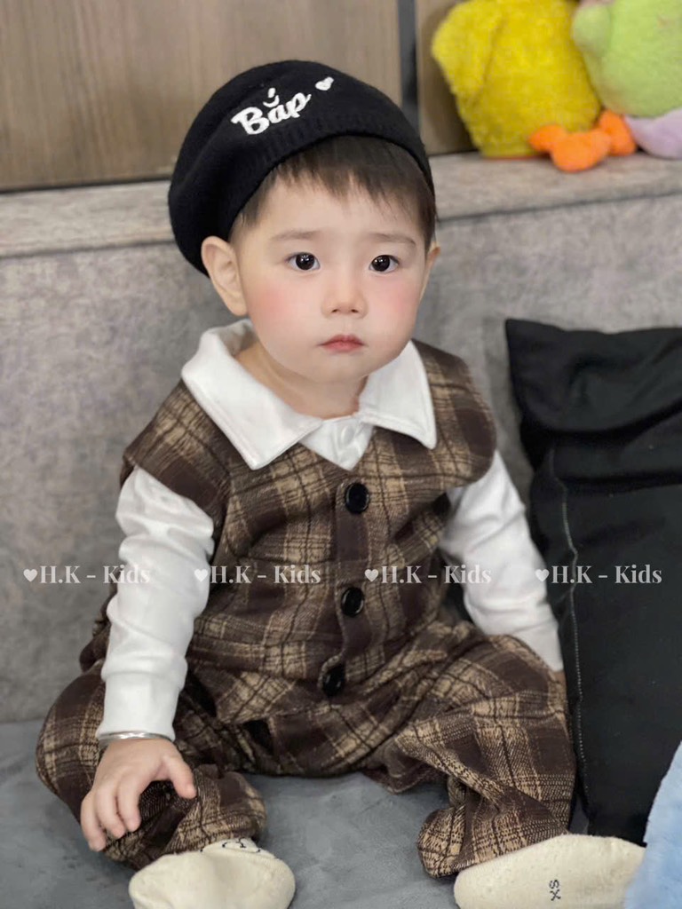 BD065-Set gile vest dạ công tử caro nâu