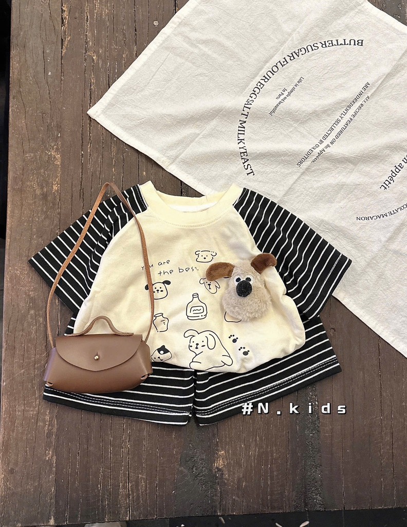 T652-Bộ cộc cotton cún xù phối kẻ (07.15kg)
