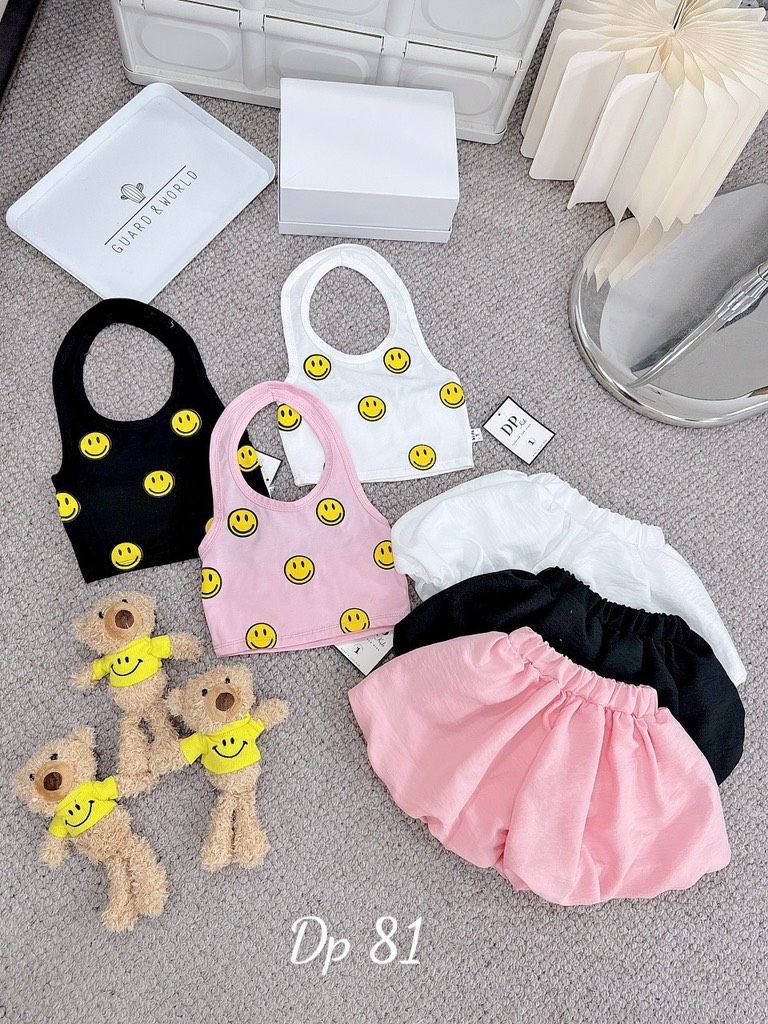 G155-Set áo yếm mặt cười quần bí gấu (9-28kg)