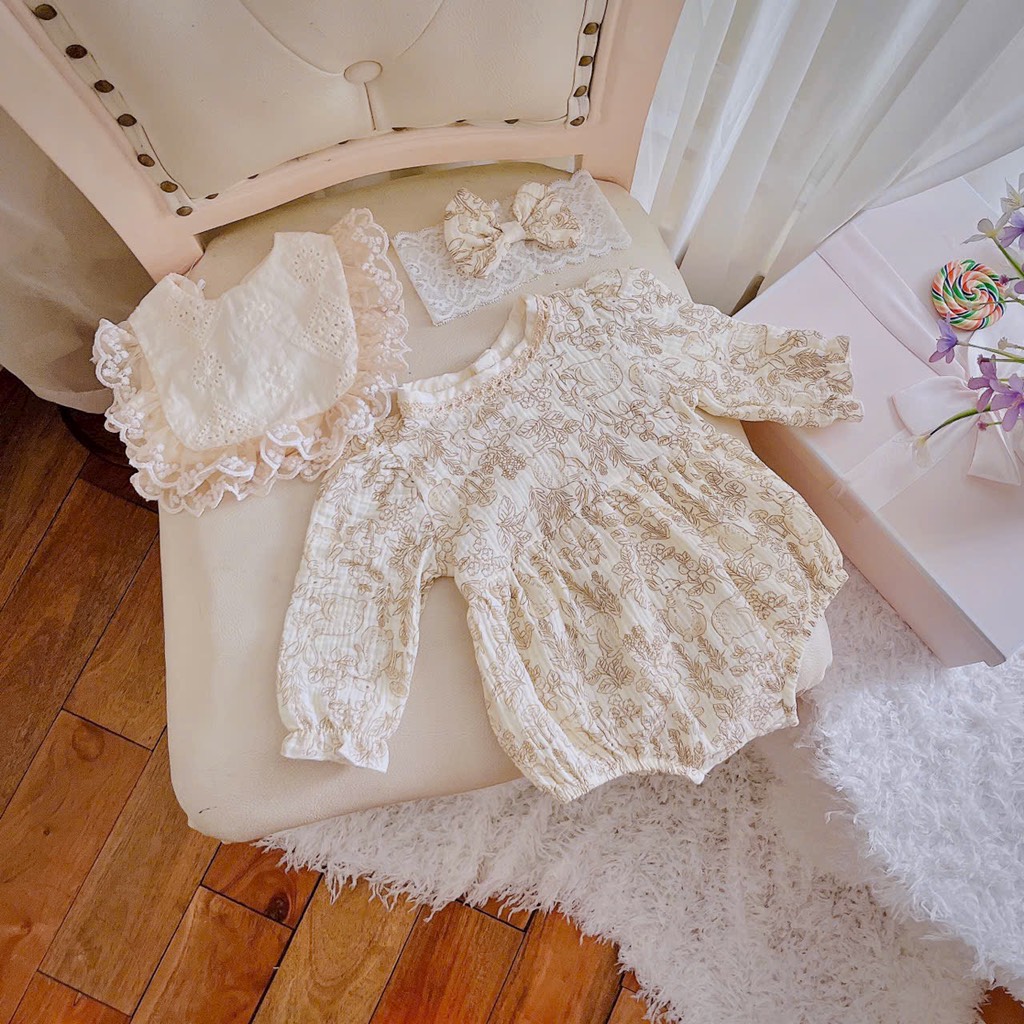 G060-Bodysuit xô thỏ kèm yếm, nơ