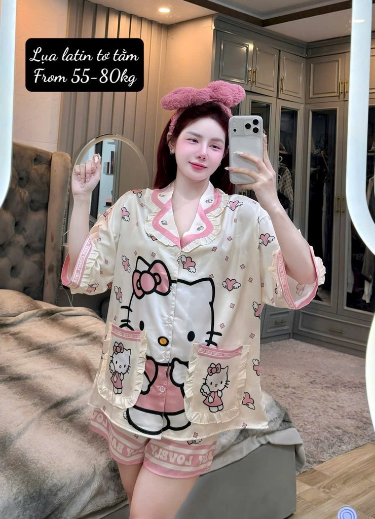 N038-Pijama Bigsize Cộc Latin 3D 2 túi