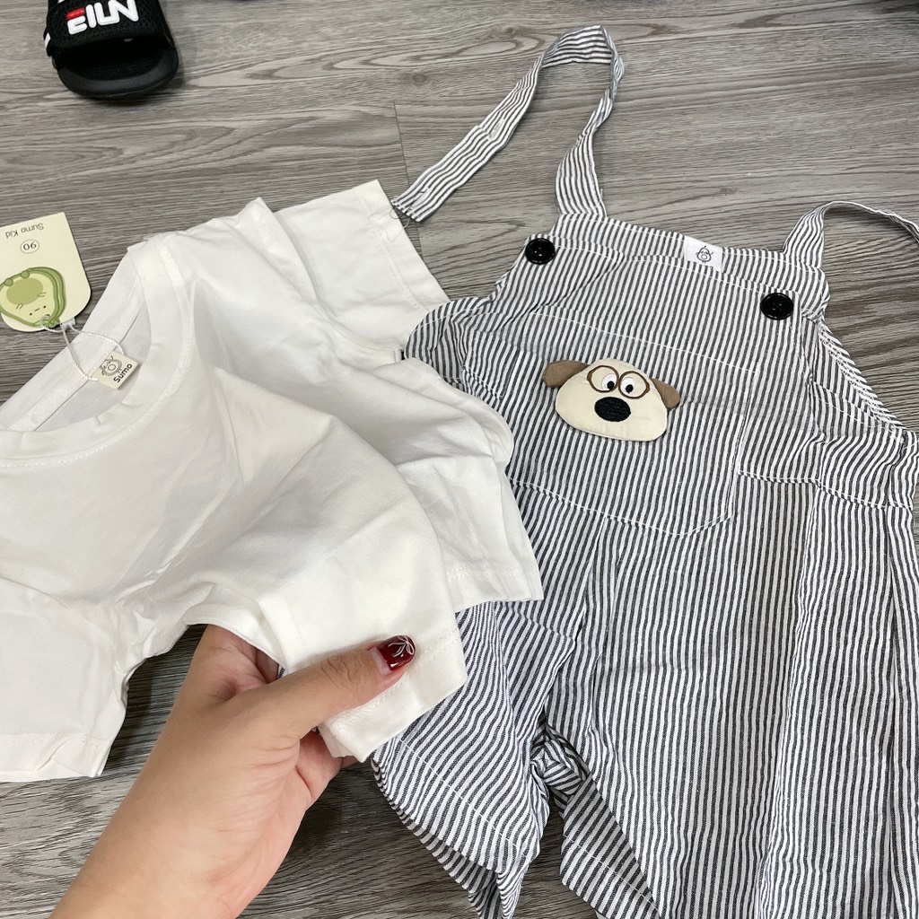 BD164-Set áo cotton yếm cún kẻ (07.15kg)
