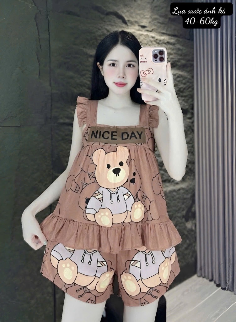 N047-Pijama Freesize Hai Dây Lụa Xước