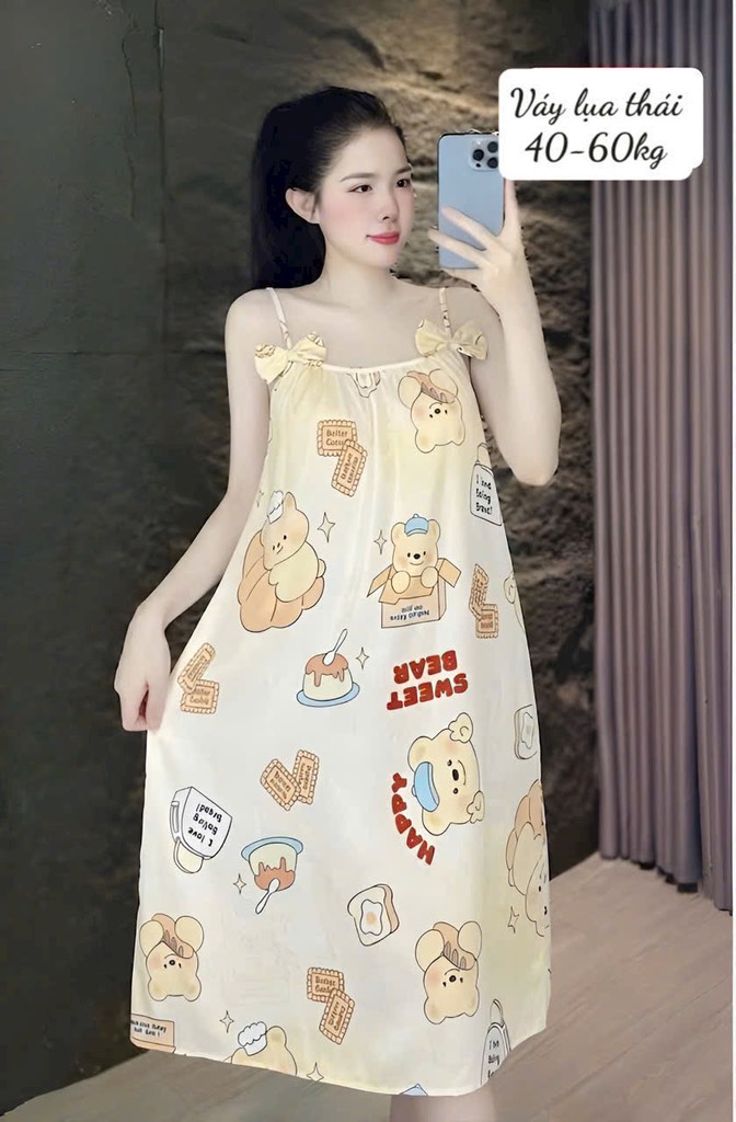 N054-Váy lụa thái 2 nơ 40-60kg