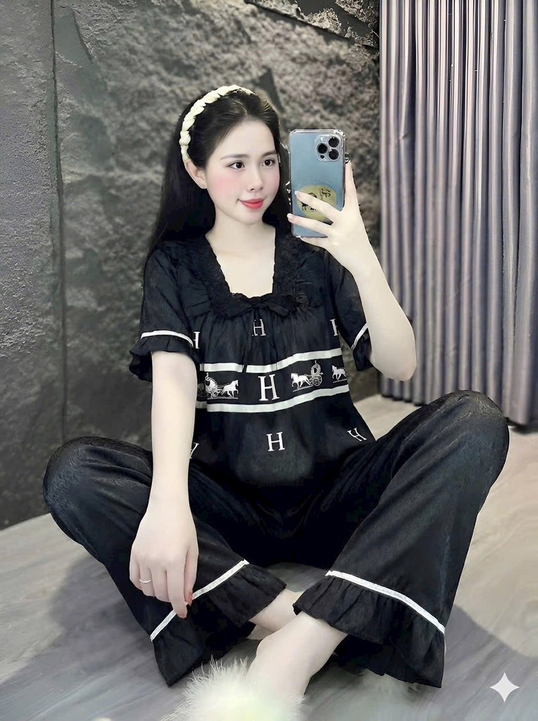 N040-Pijama 40-60kg Cộc Quần Dài Lụa Xước