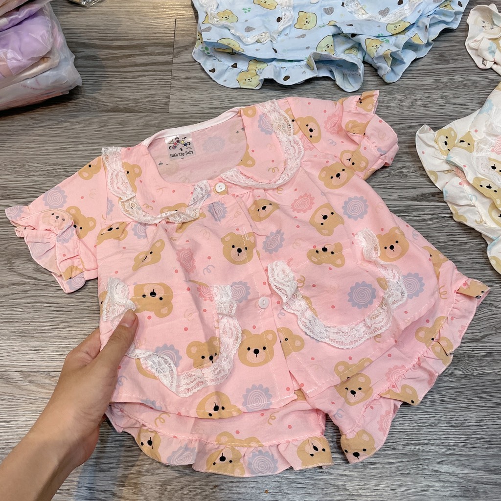 B519-Bộ pijama gấu cổ ren 2 túi (10.18kg)