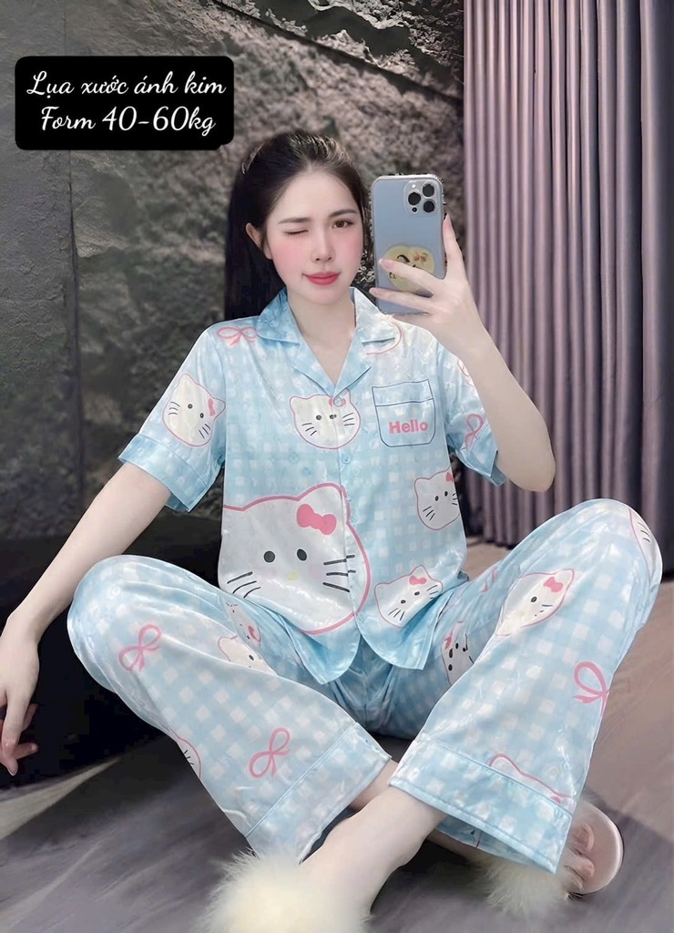 N040-Pijama 40-60kg Cộc Quần Dài Lụa Xước