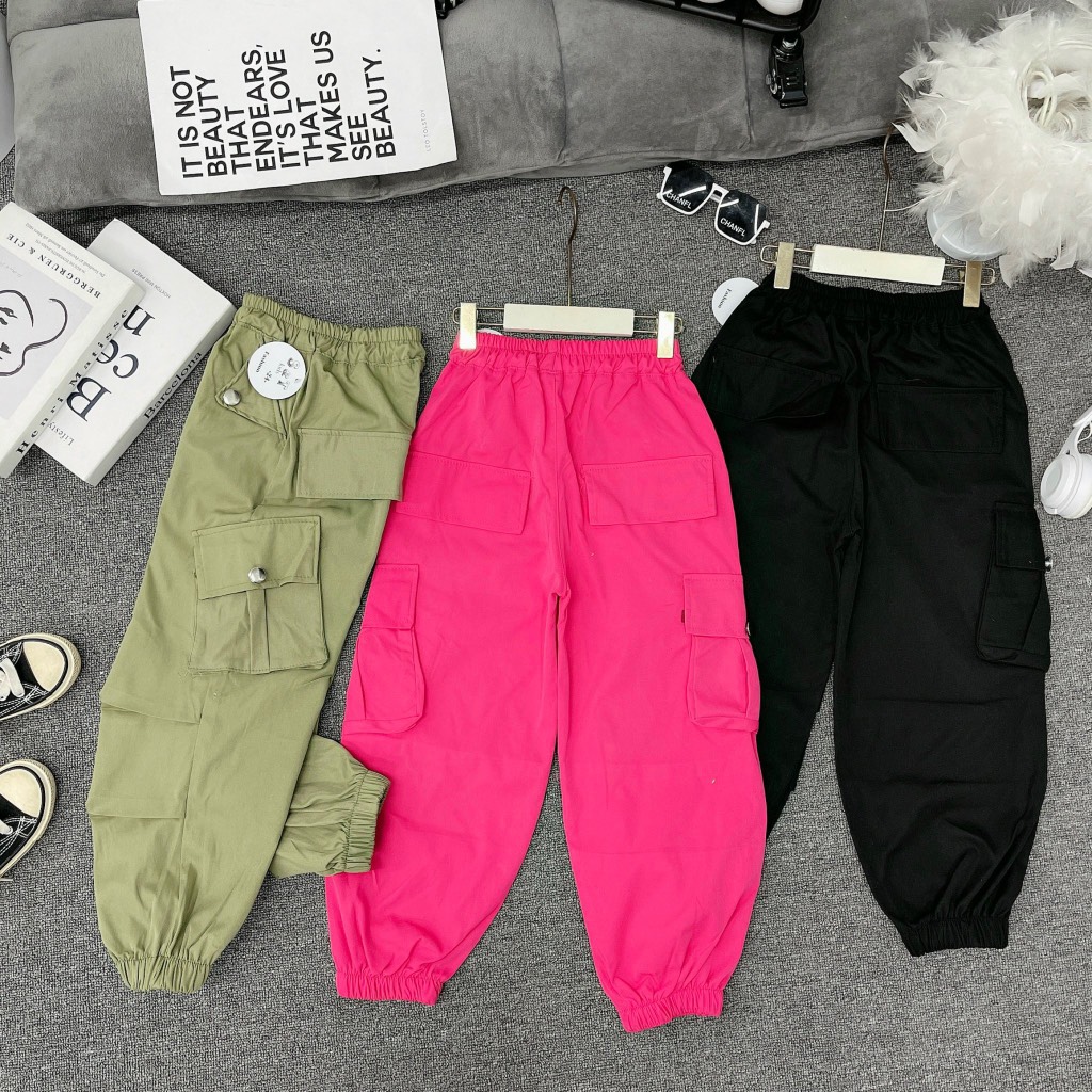 Q067-Quần kaki túi hộp đen hồng