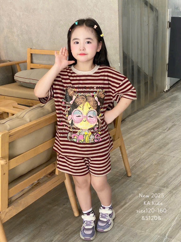G495-Bộ cotton kẻ bé gái (16.35.5766)