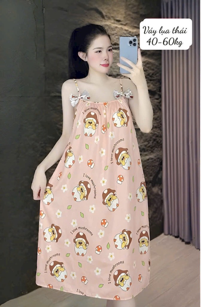 N054-Váy lụa thái 2 nơ 40-60kg