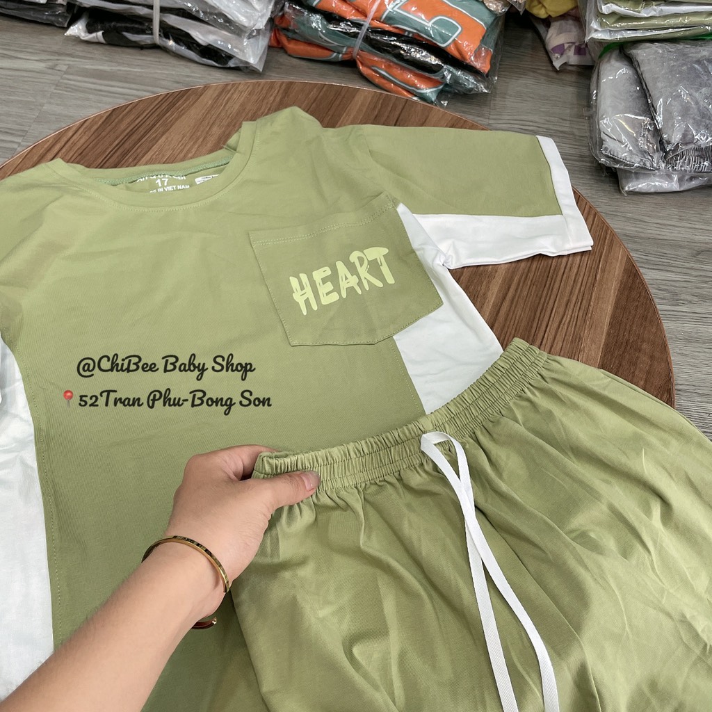 T407-Bộ cotton cộc tay xanh Hear cồ (31.42.280)