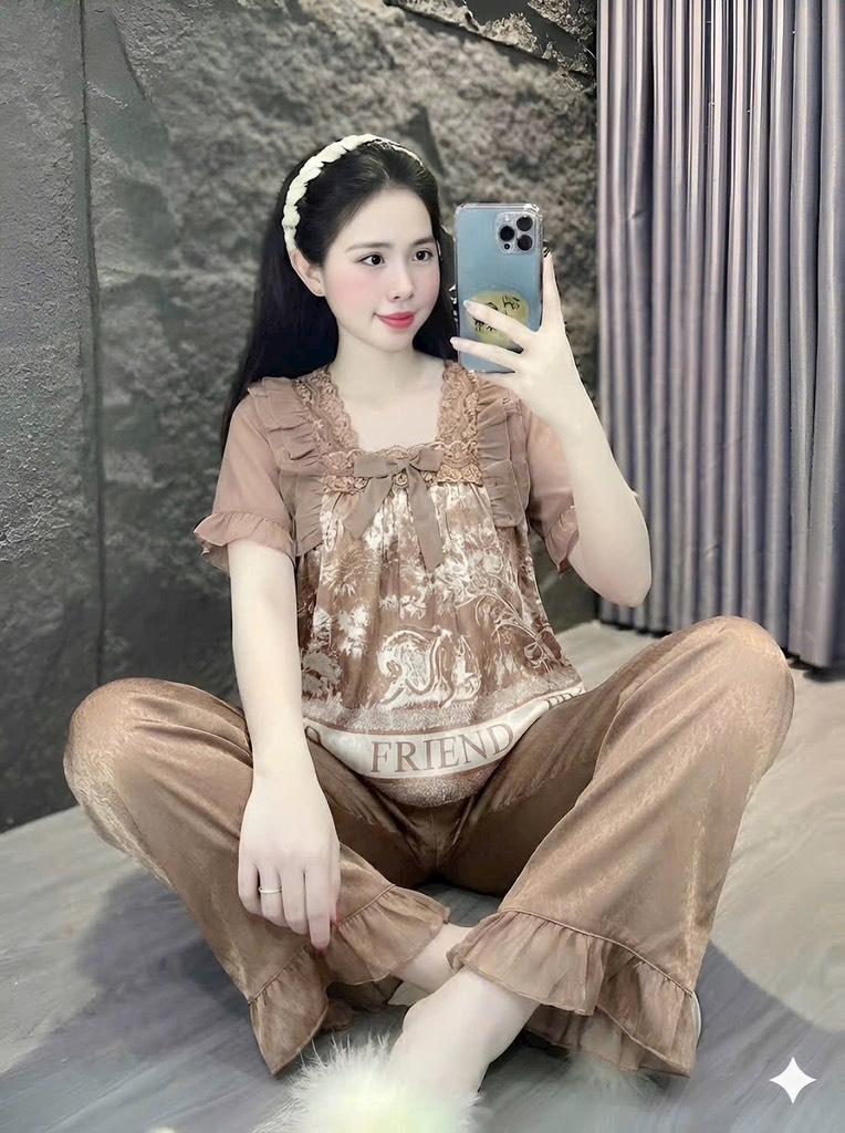 N040-Pijama 40-60kg Cộc Quần Dài Lụa Xước