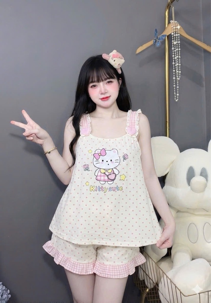 N069-Pijama 40-60kg 2 Dây Chấm Bi Đũi Mây