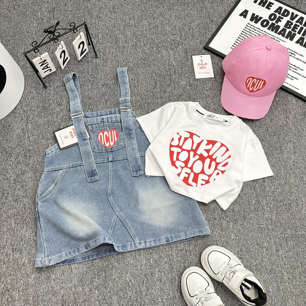 G100-Set 3ct áo yếm jean kèm mũ (10-30kg)