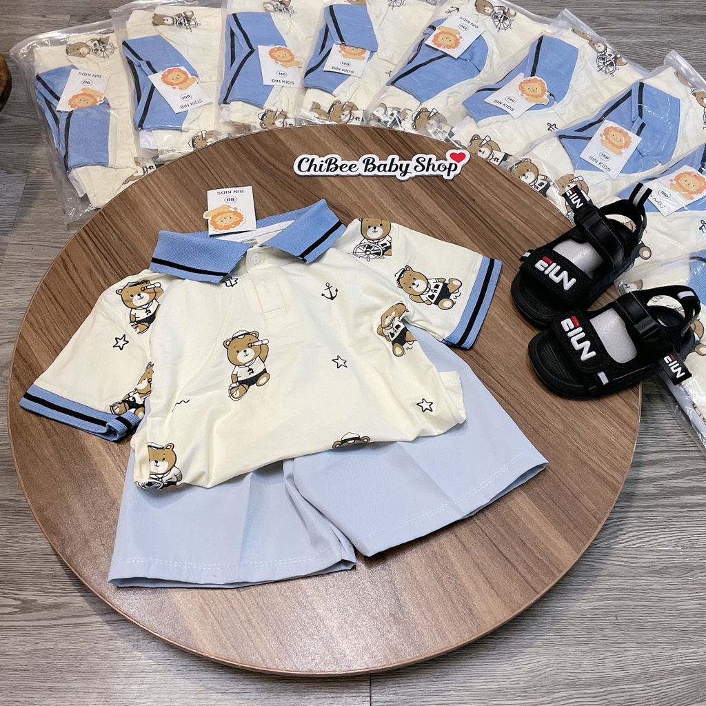 T762-Bộ polo cotton gấu mỏ neo xanh (11.30kg)